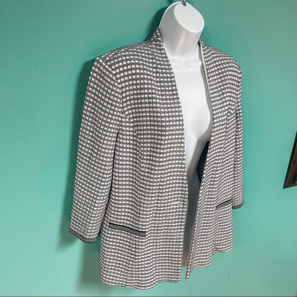 Ming Wang Black & White Checkered Shoulder Pad Blazer Womens Size M - Picture 3 of 10